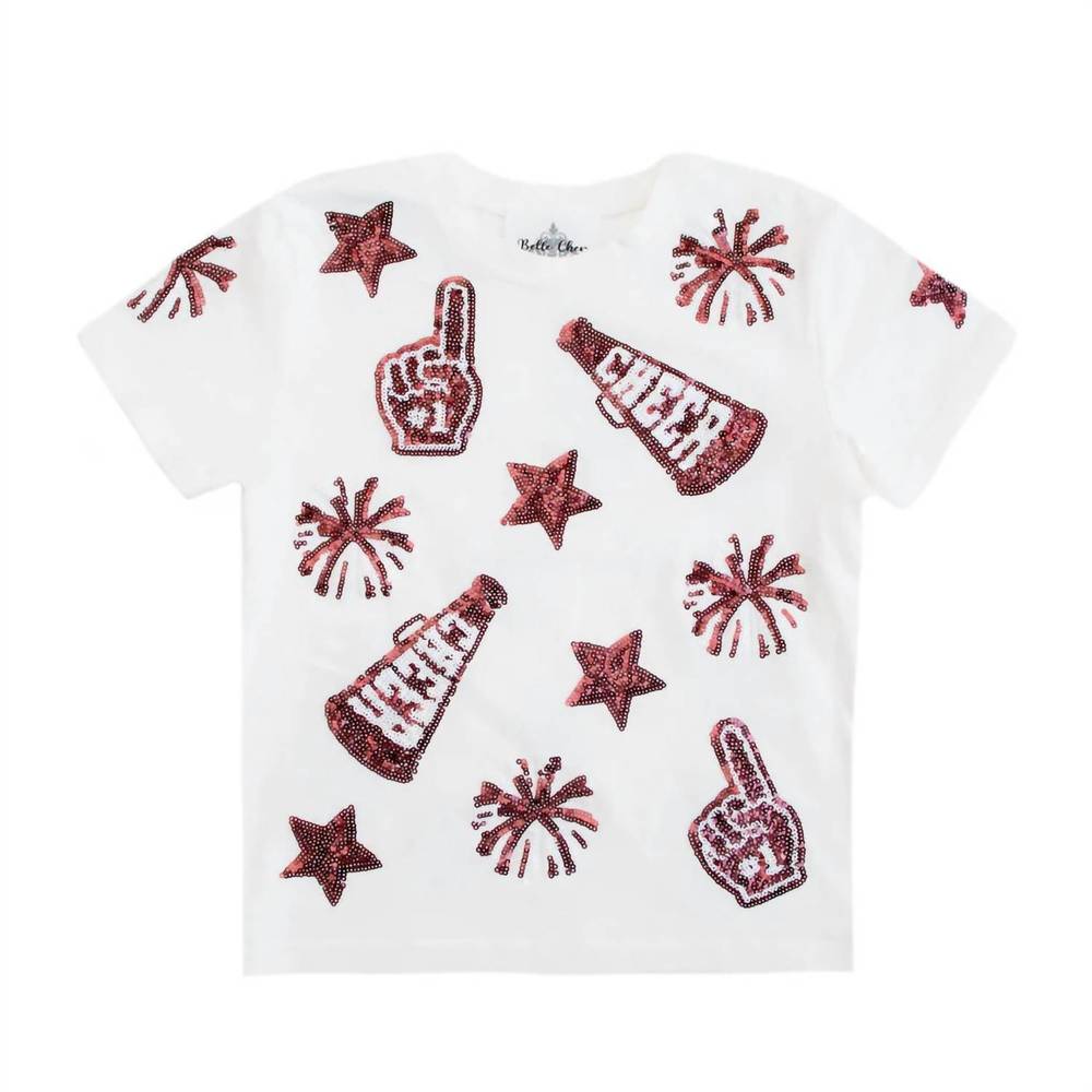 NEW BELLE CHER girl's cheer shirt in maroon and white